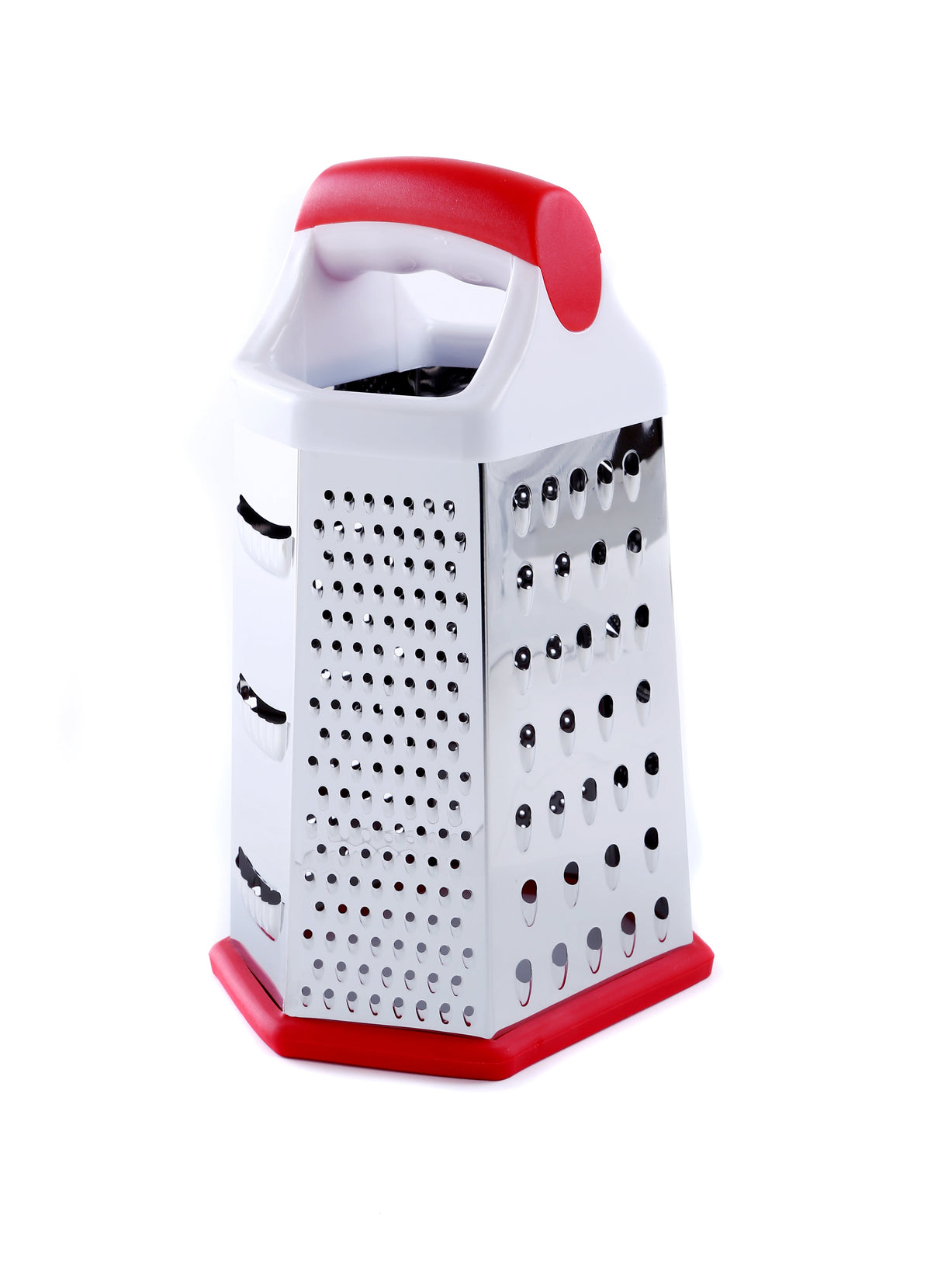 6 Sided Grater Stainless Steel Multiple Cutting Style With 4 Different Blades Dishwasher Safe 14.7X11.7X22.7Cm Multicolor Silver With White And Red Handle