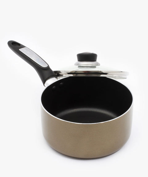 18cm Non-Stick Aluminum Saucepan with Glass Lid RF2961 | Induction & Oven Safe Enamel Saucepan