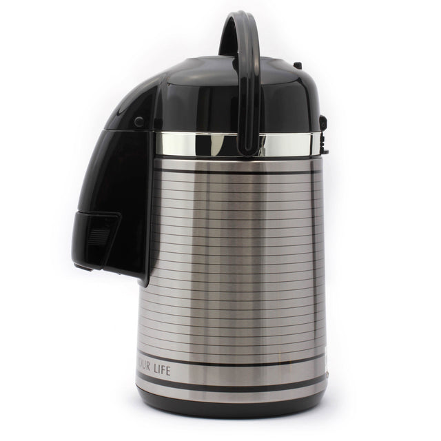 Royalford 3L Glass Vacuum Flask-RF6277| Glass Inner for Hot and Cold Beverages| Comfortable Handle, One Press Switch, Easy to Carry and Safe to Touch| Suitable for Indoor and Outdoor Use| Grey Black/Silver