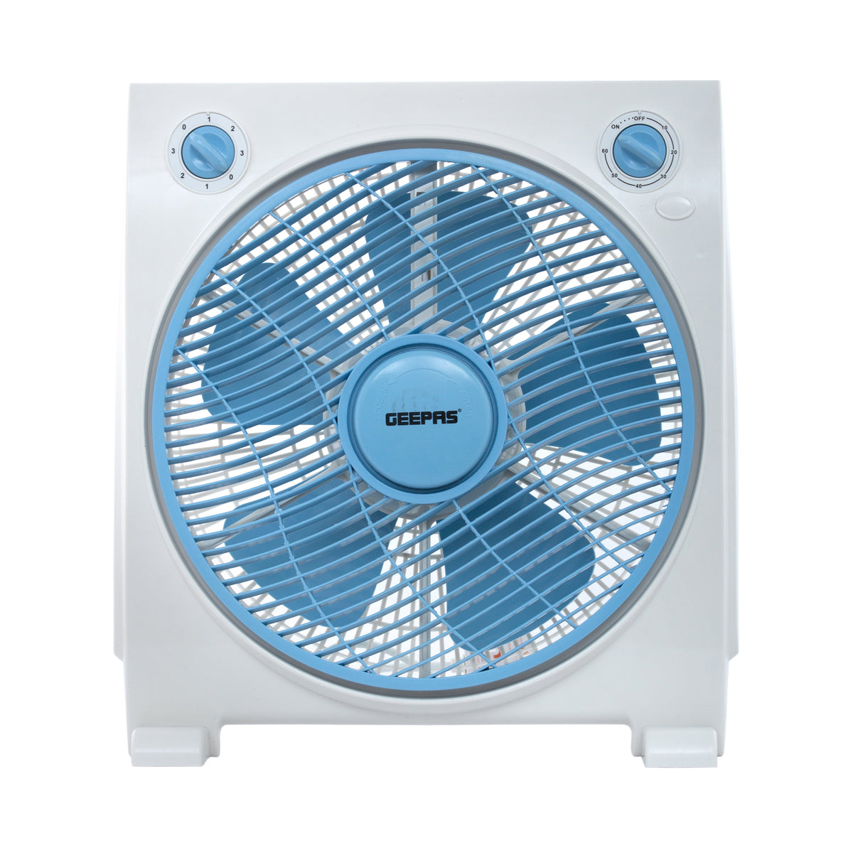 12 Inch Powerful Personal 3 Speed Box Fan with Copper Motor, Portable Desk Fan With Fan Guard, Table Fan for Office and Home, 60 Minutes Timer GF21113N Blue, White