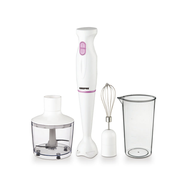 Multi Functional 4 In 1 Hand Blender With 860 ML Chopper Bowl, 2 Speed Options, Stainless Steel Blade GHB6144N White