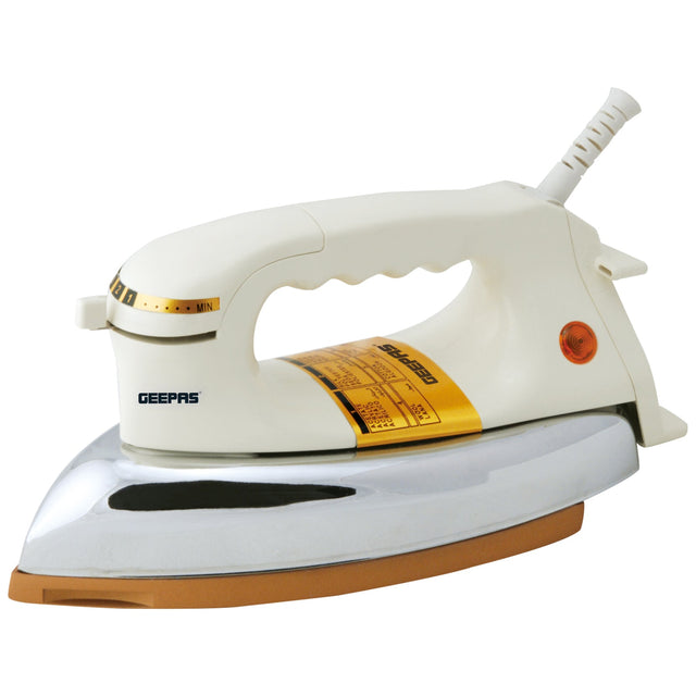 Geepas 1200W Heavy Weight Dry Iron 2.5 Kg - Automatic Dry Iron, Electric Iron Teflon Plated Sole Plate, Durable Heavy Weight Iron Box| Auto Shut Off, Temperature Setting Dial, Overheat Protection