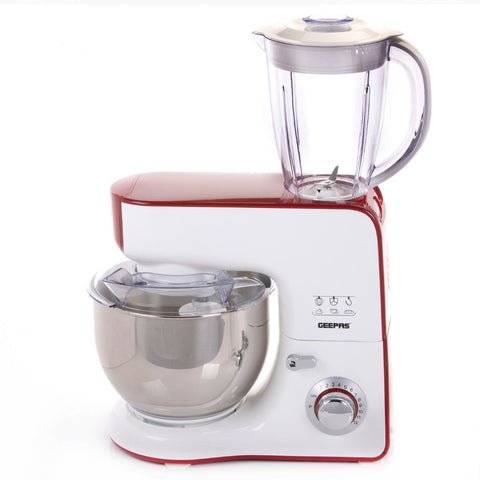 Geepas 1000W 5 in 1 Stand Mixer & Coffee Ingredients Grinder | 5.5L Mixing Bowl for Food Cake Bread & Dough Beater, Whisk, Dough Hooks | 1.5L Jug Smoothies Blender & Protein Shakes - 2 Year Warranty
