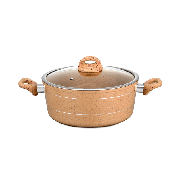 High-quality Durable Marble Coated Ergonomic Handled Induction Base Casserole With Glass Lid Assorted 28cmcm