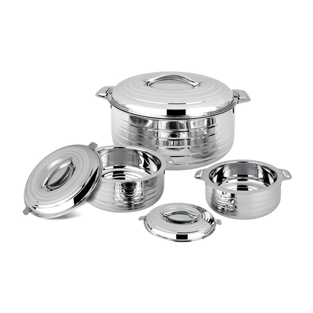 Royalford RF5338N 3Pcs Stalla Max Stainless Steel - Double Wall Hot Pot | Serving Dishes with Lids | Hot Food Storage Containers & Warmers | Storage Saver for Everyday Use | 1L, 1.5L & 2.5L