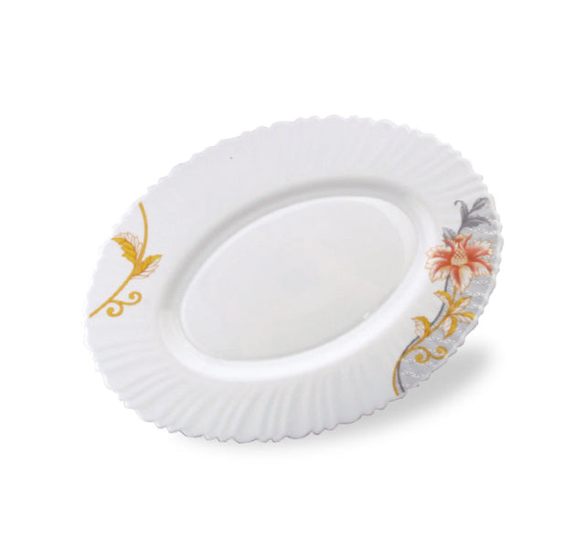 Royalford RF6096 14" Opal Ware Dream Rose Oval Plate - Pasta Plates | plate with playful Classic decoration, dishwasher safe | Ideal for Soup, Desserts, Ice Cream & More (White)