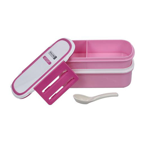 RF4399 Double Layer Airtight Lunch Box with Spoon – 2-Compartment Leak-Proof Food Container | Dishwasher & Freezer Safe | Pink