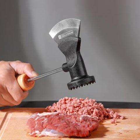 Royalford 2-in-1 Meat Tenderizer with Axe Knife RF12453 Beech Wood Handle, Stylish and Long Classic Design, Chop and Tenderise Meat Pieces, Used for Steak, Chicken, Fish Multicolor