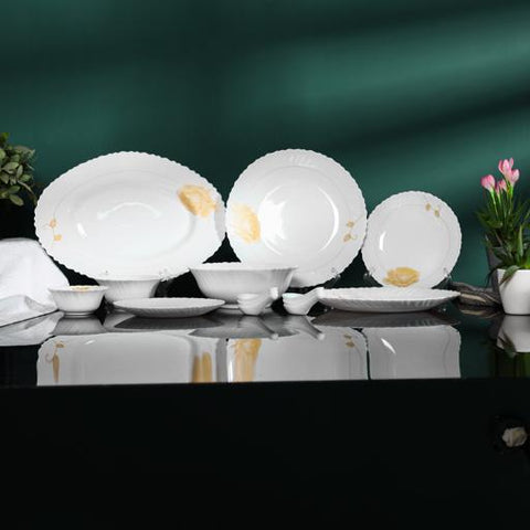 Royalford 33 Piece Classic Opalware Dinner Set- RF12470/ Includes Oval Plate, Dinner and Dessert Plates, Serving, Salad Bowls and Soup Spoons/ Dishwasher-Safe and Microwave Safe Multicolor