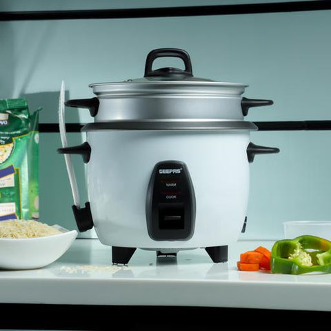 Automatic Rice Cooker – 1.0L Capacity, 3-in-1 Cook/Steam/Keep Warm, Non-Stick Inner Pot, 450W, Tempered Glass Lid, Single Switch Operation, White, 2-Year Warranty