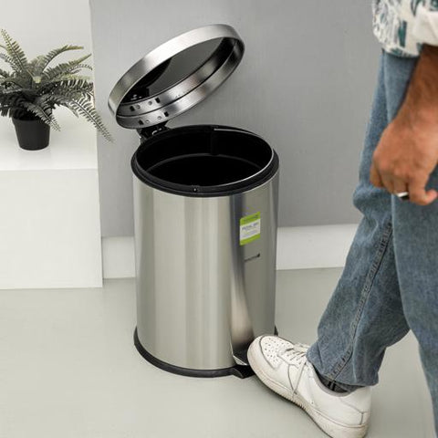 Royalford 20 Litre Stainless Steel Pedal Bins RF12092 Round Hands Free Kitchen Garbage Trash Bins Soft-Close Lid