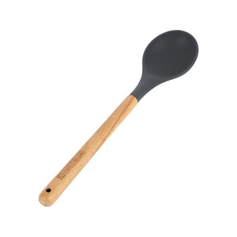 Silicone Serving Spoon with Wooden Handle 32cm – Food-Grade Non-Stick Cooking & Serving Spoon for Rice, Curries, Gravies & More