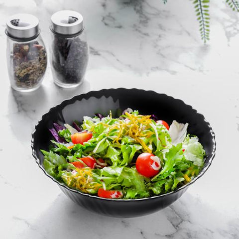 8" Opalware Salad Bowl, Black Wave Series, Microwave & Dishwasher Safe, Lightweight Serving Bowl, Black – RF11906