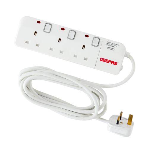 Portable Multi Socket, Extension Board, GES4083 | 3meter Cable Power Extension Socket | Multi Plug Power Cable | High Quality, Heavy Duty Power Switch White 3meter