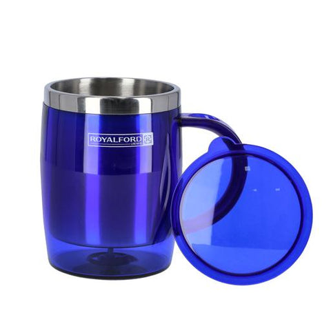 14oz Double Wall Travel Mug Blue | Vacuum Insulated Stainless Steel Coffee Tumbler with Leak-Resistant Lid & Comfortable Handle