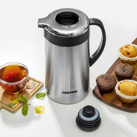 Geepas Stainless Steel Vacuum Flask, Double Wall Airpot, GVF27015 | 1L Thermal Insulated Airpot | Keep Drinks Hot & Cold up to 24 Hours | Portable & Leak Proof Thermal Flask