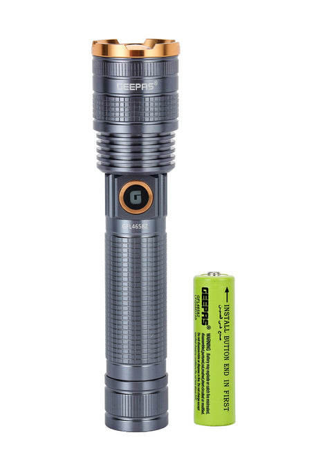 Zoomable 3 IN 1 Family Pack Rechargeable LED Flashlight| Aluminium Alloy Body | 15 W High Power LED | Type C Charging Li-ion 4000 mAh Battery| 6 Hrs working time GFL4658 Black