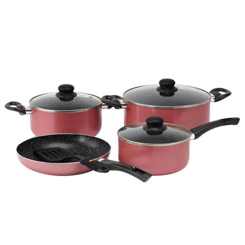 8-Piece Aluminium Cookware Set RF9437 | Granite Non-Stick Coating | Glass Lids | Induction Compatible | Pink