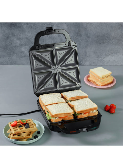 3-IN-1 Multi Snack Maker , Non-Stick Grill, Waffle, & Sandwich Plates | Auto Temp Control & Overheat Safety | 2-Year Warranty 1400 W GGM36534N Black/Silver