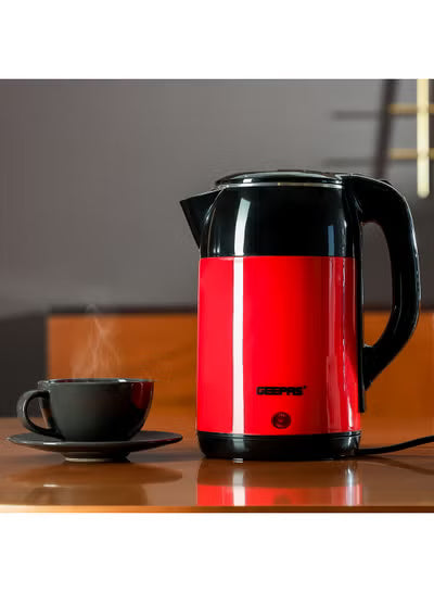Double Layer Stainless Steel Electric Kettle, Cordless Jug with Detachable Base, 360° Rotation, Boil-Dry Protection, and Automatic Shut-Off 1.8 L 1500 W GK6138 Red/Black