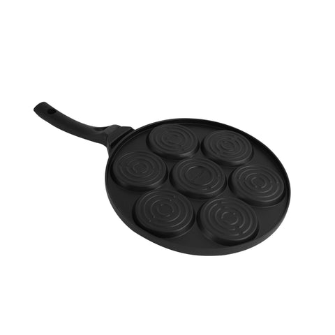 7-Slot Die-Cast Non-Stick Danish Pancake Maker With Bakelite Handle Black