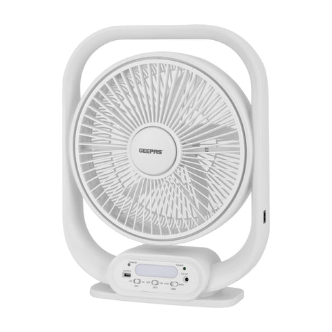 12 Inch Rechargeable Table Fan With 5 Leaf Blade, Solar Input, USB Output, GF21189 NINGF21189 White