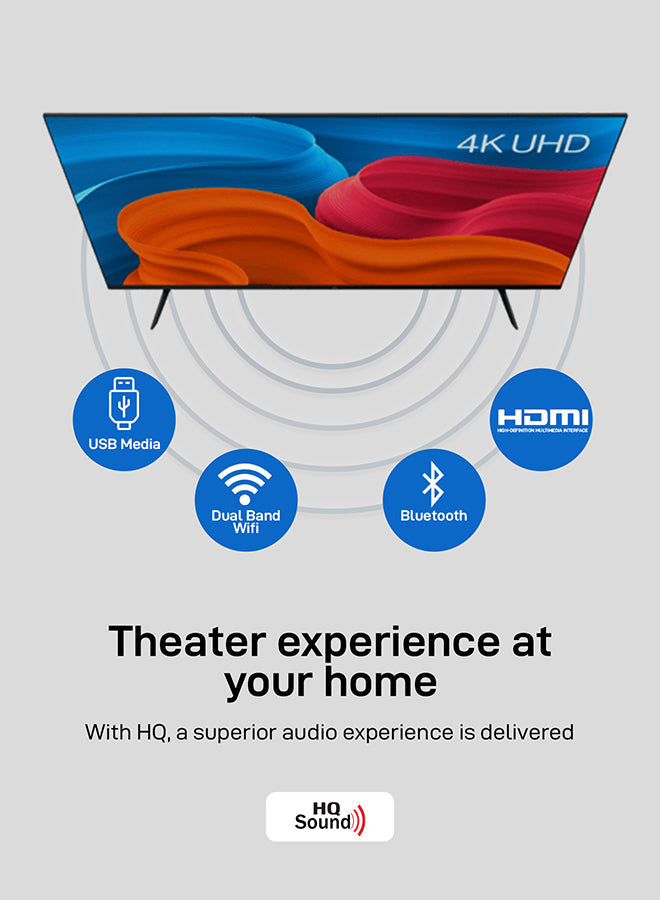 تلفاز ذكي 65 بوصة، 4K UHD، بدون إطار، مع جهاز تحكم عن بعد، منافذ HDMI وUSB، مقبس سماعة رأس، مدخل صوت للكمبيوتر | واي فاي، أندرويد 9.0 مع تقنية E-Share | يوتيوب، نتفليكس، أمازون برايم، موديل GLED6538SEUHD، لون أسود