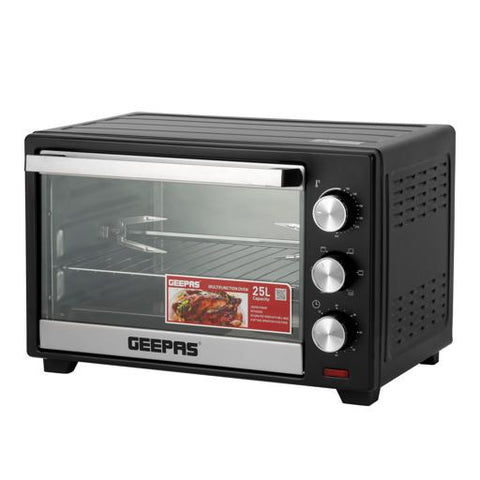 25L Electric Rotisserie Oven - 1600W Convection Toaster, Grill, Bake & Roast - 6-Stage Heat, 60-Min Timer - Black/Silver (GO34040) 25 L 1600 W GO34040 Black/Silver