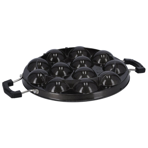 12-Pits Aluminum Appa Pathram Black 31x23x4.5cm