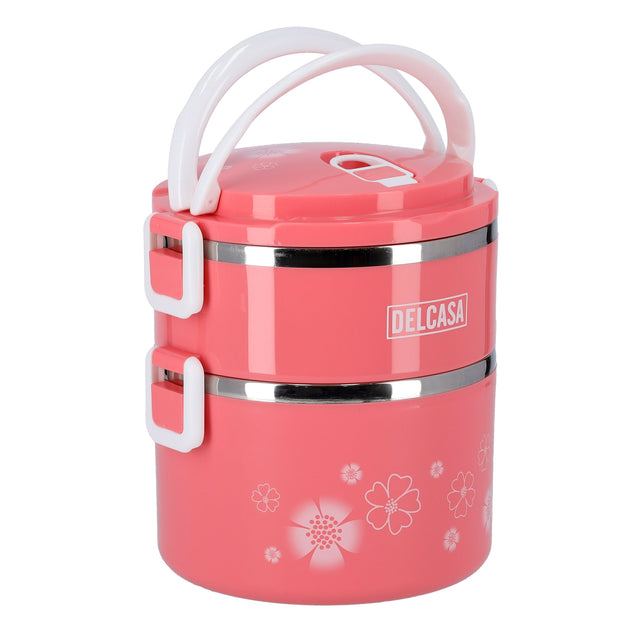 Two Layer Lunch Box Pink/White/Silver