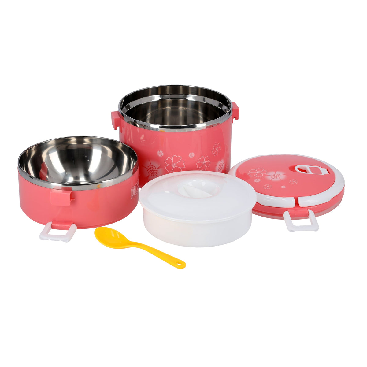 Two Layer Lunch Box Pink/White/Silver