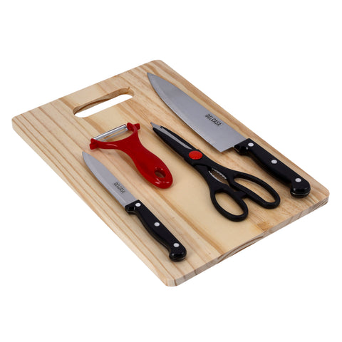 4-Piece Knife Set With Cutting Board Multicolour 35x25x1cm