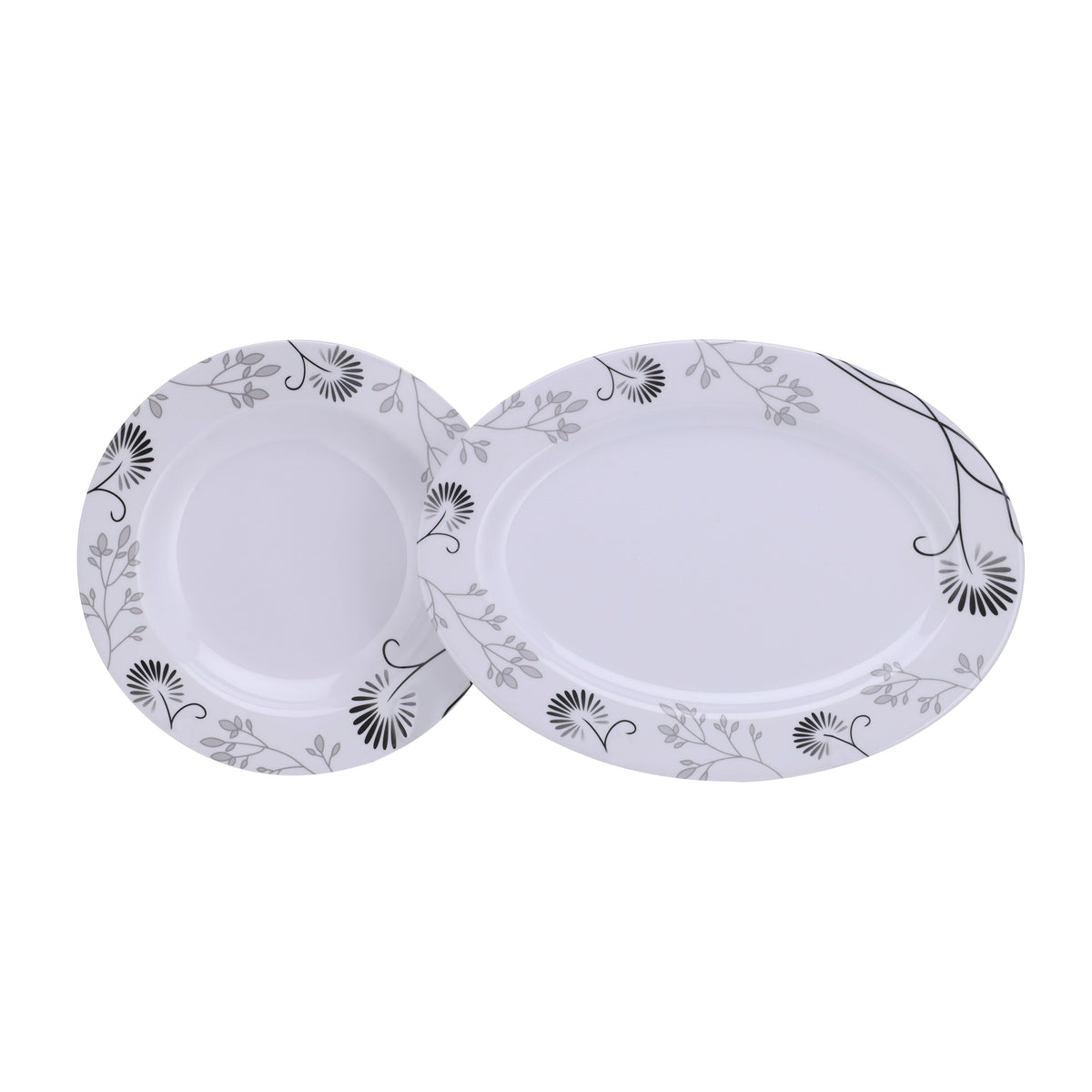 Delcasa 40 Piece Melamineware Dinner Set | Includes Oval Plate, Deep Plates, Round Bowls, Soup Plates, Bowls, Rice Spoons and Table Spoons| Dishwasher-Safe and Freezer-Friendly| Eco-Friendly and Food-Grade| Black Floral BLACK FLORAL