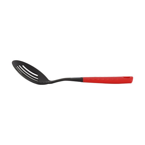 Delcasa Nylon Skimmer- DC3225/ with Stylish Long Diamond Finish Handle, Ideal for Cooking, Drain and Serving Food/ Food-Grade, Elegant and Lightweight Design/ Black and Red