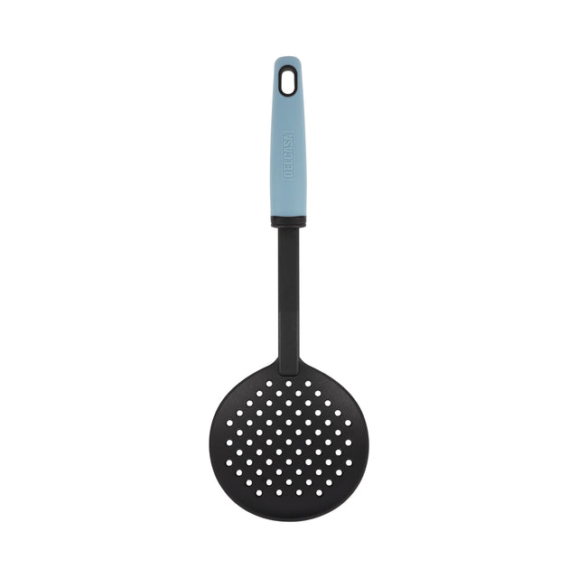 Delcasa Nylon Skimmer- DC3365/ with Stylish Long PP Handle, Ideal for Cooking, Drain and Serving Food/ Food-Grade, Elegant and Lightweight Design/ Black and Blue