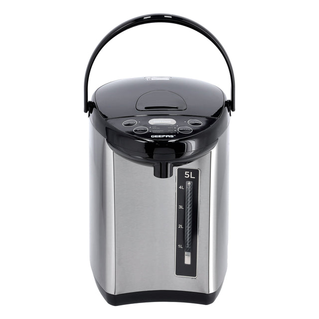 Geepas Electric Air Pot Flask, 5L Stainless Steel Kettle, GEV5132 | Boil Dry Protection Kettle with 2 Taps | 4 Keep Warm Function | Auto Chlorine Purify and Safety Dispense Lock | Auto Power Off