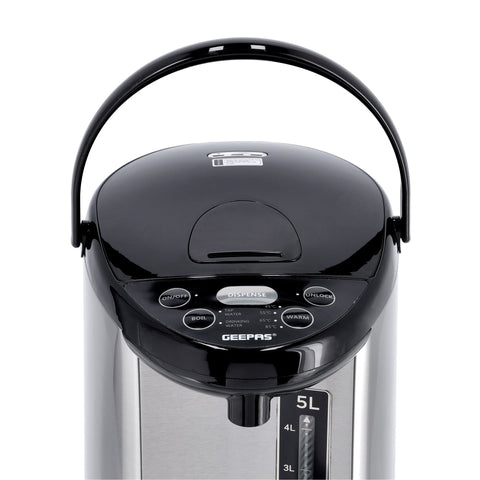 Geepas Electric Air Pot Flask, 5L Stainless Steel Kettle, GEV5132 | Boil Dry Protection Kettle with 2 Taps | 4 Keep Warm Function | Auto Chlorine Purify and Safety Dispense Lock | Auto Power Off
