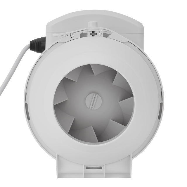 4” In Line Exhaust Fan With 2 Speed, 23W Power, Low Noise, 2660rpm Speed, Installed In Loft Or Roof Space, Overrun Timer Adjustable From 2-30 Minutes, 130CFM Airflow, Rust Free 23 W GF21191 White