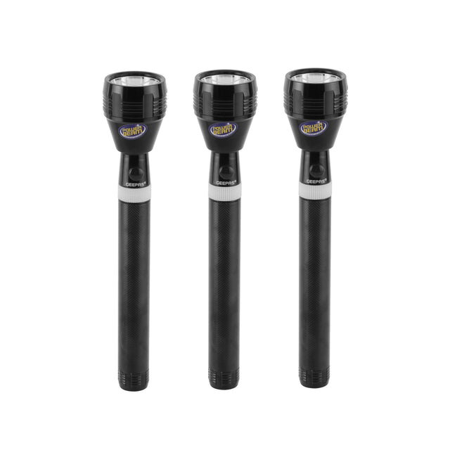 3-in-1 Rechargeable LED Flashlight – CREE LED Torch, 2000m Beam Range, Ni-Cd Battery, Aircraft-Grade Aluminum Body, Water-Resistant, Black