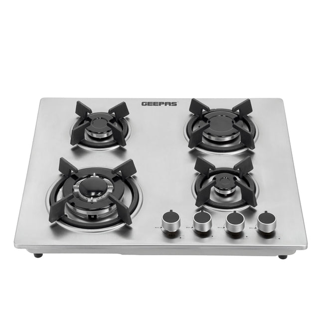 2-in-1 Built-in Gas Hob, Shiny Stainless Steel Top Panel| Sabaf Burners | Cast Iron Pan Support | Automatic-Ignition System| Low Gas Consumption | 4 Control Knobs, Easy To Install GGC31026 Silver