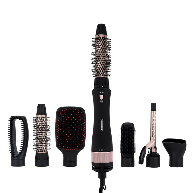 8 in 1 Hair Styler with 360 Degree Swivel Cord with Detachable key,7 Interchangeable Heads, Black and Gold
