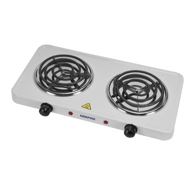 Double Electric Hot Plate with Double Solid Hotplates of 140+140 mm, Equipped with Adjustable Thermostat/ Ideal for Boiling/Frying and Other Cooking Tasks 2000 W GHP7576N White/Black