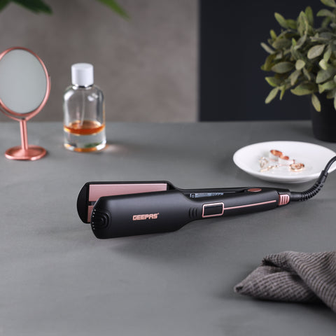 Geepas Digital Infrared Hair Straightener- GHS86100/ Slim Design with 1 Hour Auto Shut Off and Ceramic-Coated Plate/ 360-Degree Swivel Cord, Perfect for Salon and at Home Styling/ Black, 2 Years Warranty