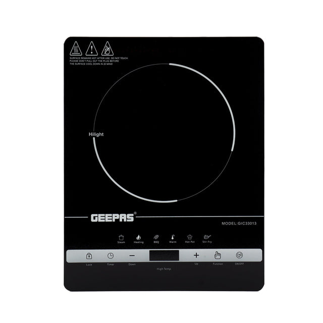 Geepas Digital Infrared Cooker GIC33013 – 2000W Ceramic Heating Element, 4-Digit LED Display, Touch Control, 8 Temperature Settings, 3-Hour Timer, Auto Shut-Off, Black