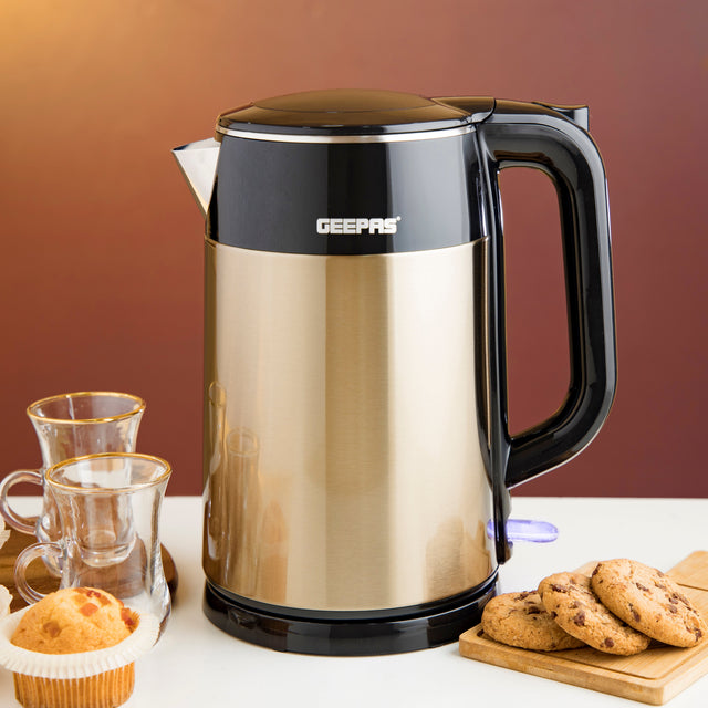 Double Layer Electric Kettle, 1.7L Capacity, 1800W, GK38052 | Quick Boil Water Kettle | Stainless Steel Cordless Kettle | Auto Shut-Off & Boil-Dry Protection | Tea & Coffee Maker