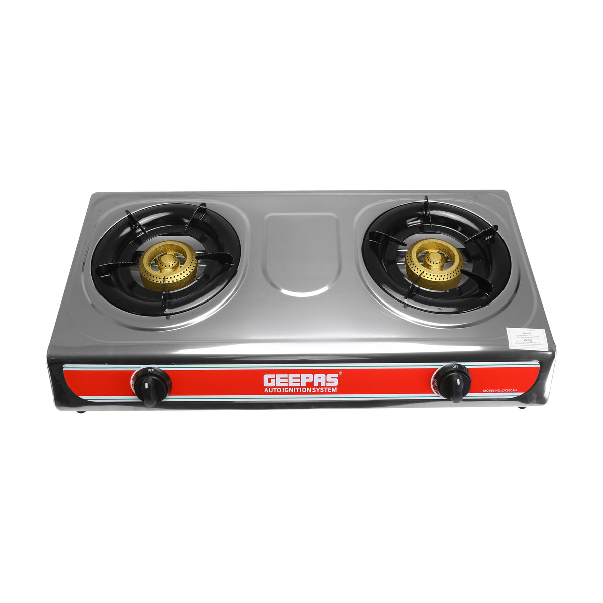 Double Burner Stainless Steel Gas Stove with Automatic Ignition System GK5605 Silver/Orange