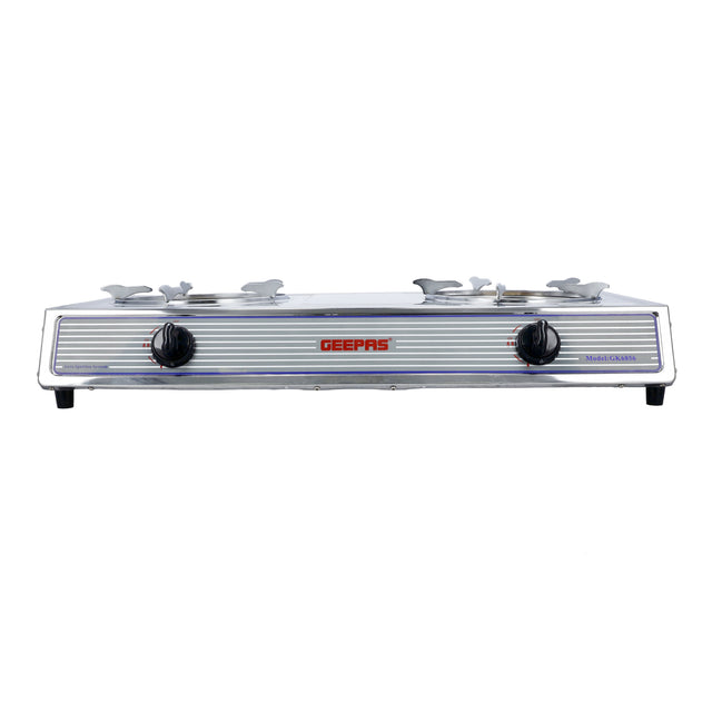 Two Burner Stainless Steel Gas Burner Stove Auto Ignition, Outdoor Grill, Camping Stoves GK6856 Silver/Grey
