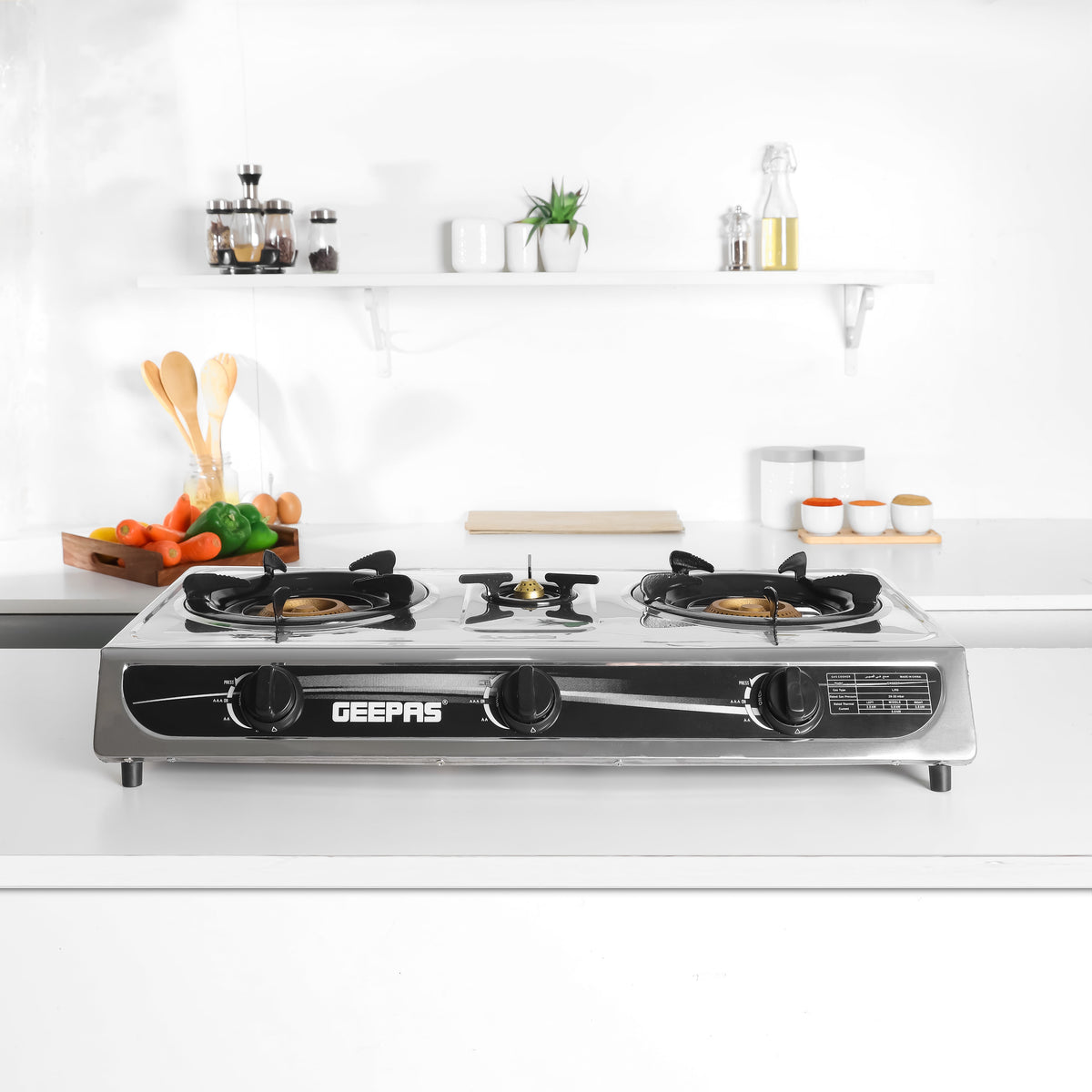 Gas Cooker, 3 Energy Efficient Burners With Heavy Cast Iron Mixing Tube| Low Gas Consumption And Saves 60% Gas| Auto Ignition System, LPG Gas Stove| Perfect For Home, Restaurants, Apartments GK6857 Silver