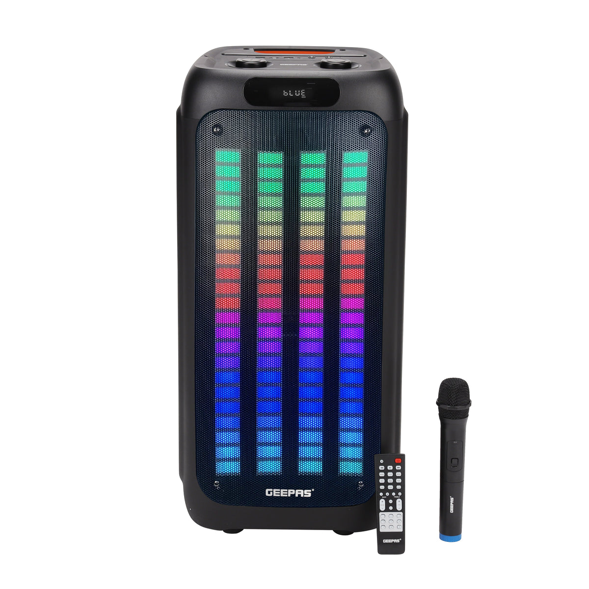 Rechargeable Professional Party Speaker – 80000W PMPO, Bluetooth, TWS, FM Radio, Dual 8" Woofers, Wireless Microphone, Remote Control, LED Lights, Black, 2-Year Warranty