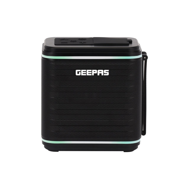 Geepas Bluetooth Speaker- GMS11200/ 4-6 Hours Playtime, TF, USB, AUX, TWS/ Rechargeable Battery, Enhanced Quality, Stereo Surround Sound/ Dual RGB LED Strips, Perfect for Parties, Picnics, Entertainment, etc./ Black, 2 Years Warranty